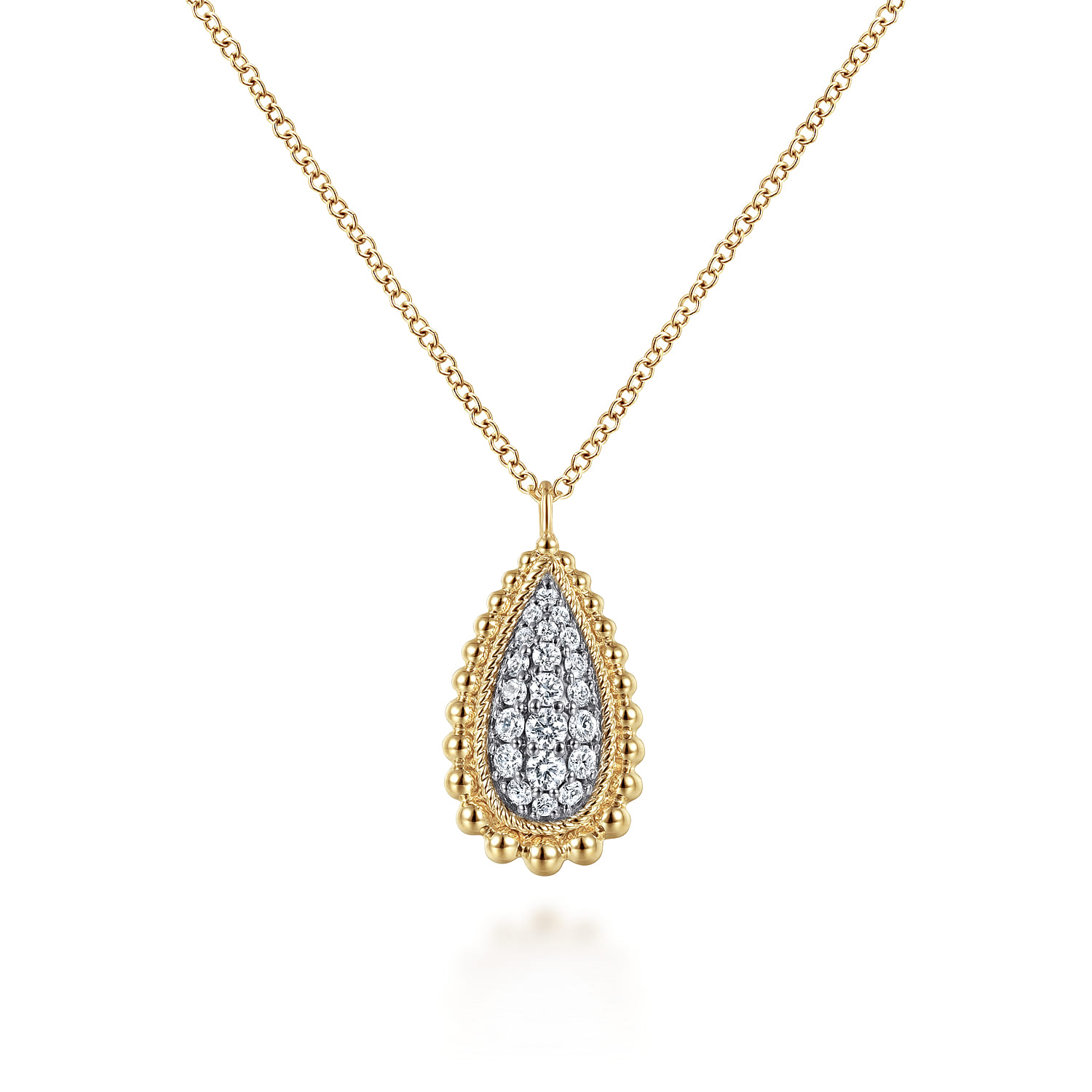14K Yellow Gold Bujukan Pave Diamond Teardrop Pendant Necklace - 0.25 ct - Shot 1