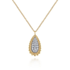 14K Yellow Gold Bujukan Pave Diamond Teardrop Pendant Necklace