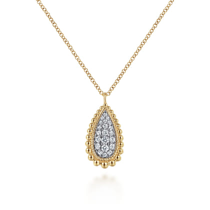 14K Yellow Gold Bujukan Pave Diamond Teardrop Pendant Necklace