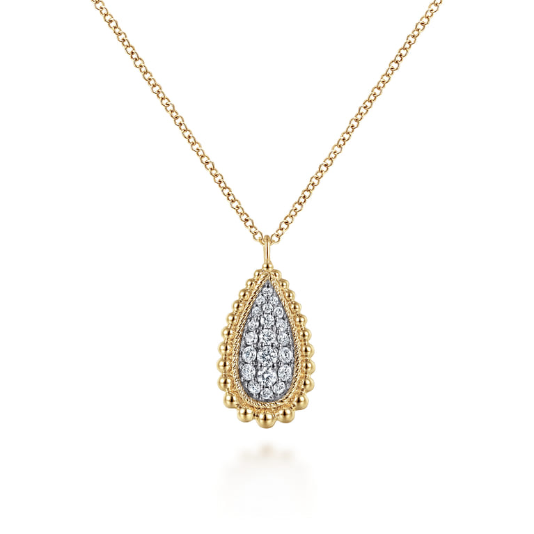14K Yellow Gold Bujukan Pave Diamond Teardrop Pendant Necklace - 0.25 ct - Shot 1