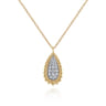 14K Yellow Gold Bujukan Pave Diamond Teardrop Pendant Necklace - 0.25 ct