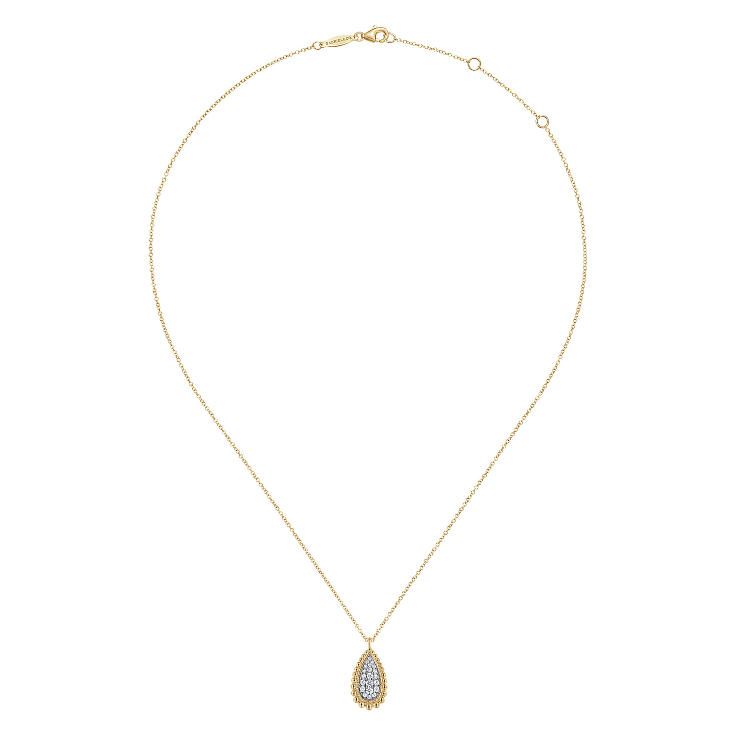 14K Yellow Gold Bujukan Pave Diamond Teardrop Pendant Necklace - 0.25 ct - Shot 2
