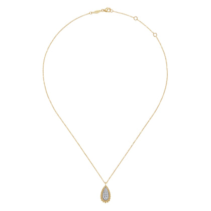 14K Yellow Gold Bujukan Pave Diamond Teardrop Pendant Necklace