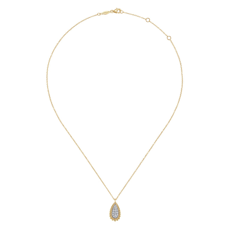 14K Yellow Gold Bujukan Pave Diamond Teardrop Pendant Necklace - 0.25 ct - Shot 2