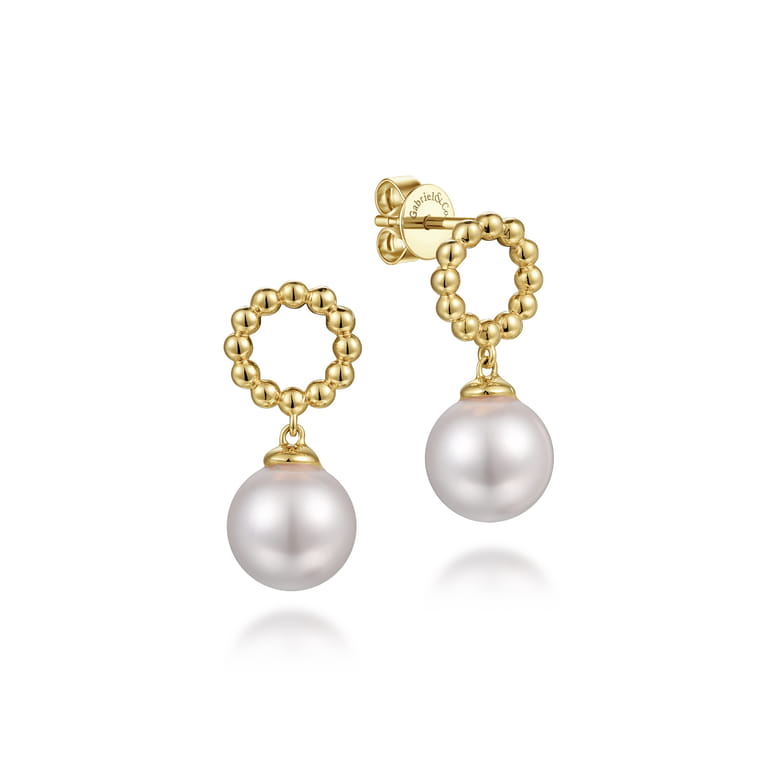 14K Yellow Gold Bujukan Pearl Drop Earrings - Shot 1