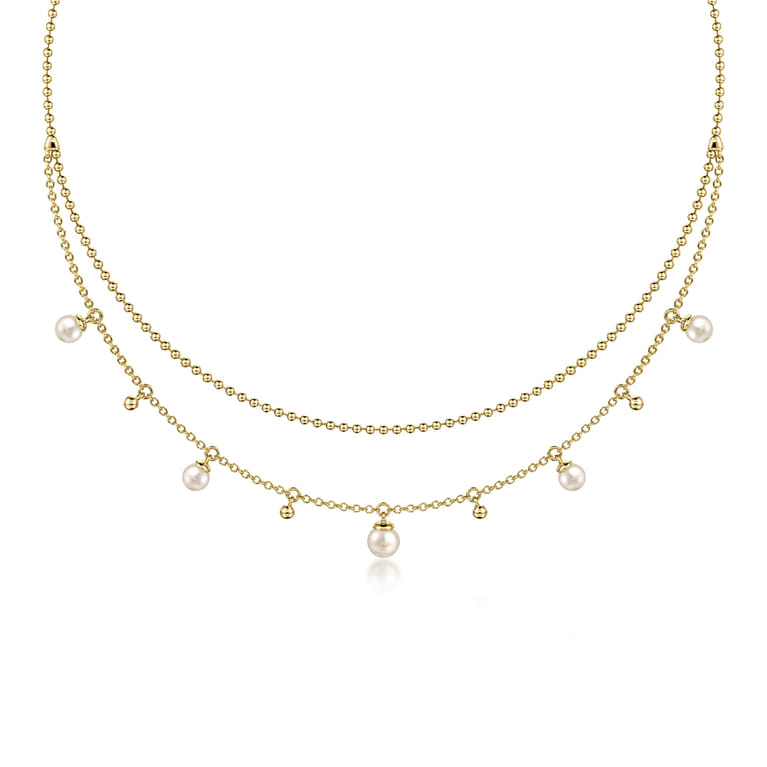 14K Yellow Gold Bujukan Pearl Layered Necklace - Shot 1