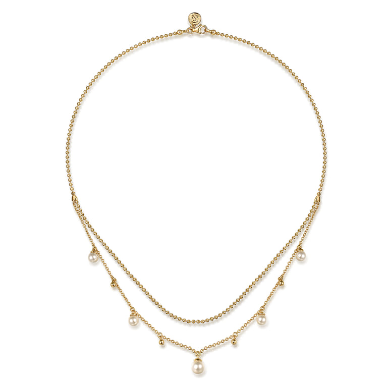 14K Yellow Gold Bujukan Pearl Layered Necklace - Shot 2