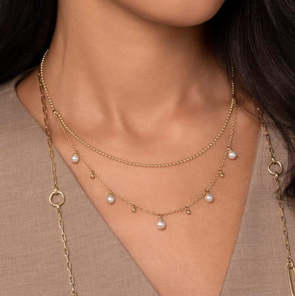 14K Yellow Gold Bujukan Pearl Layered Necklace