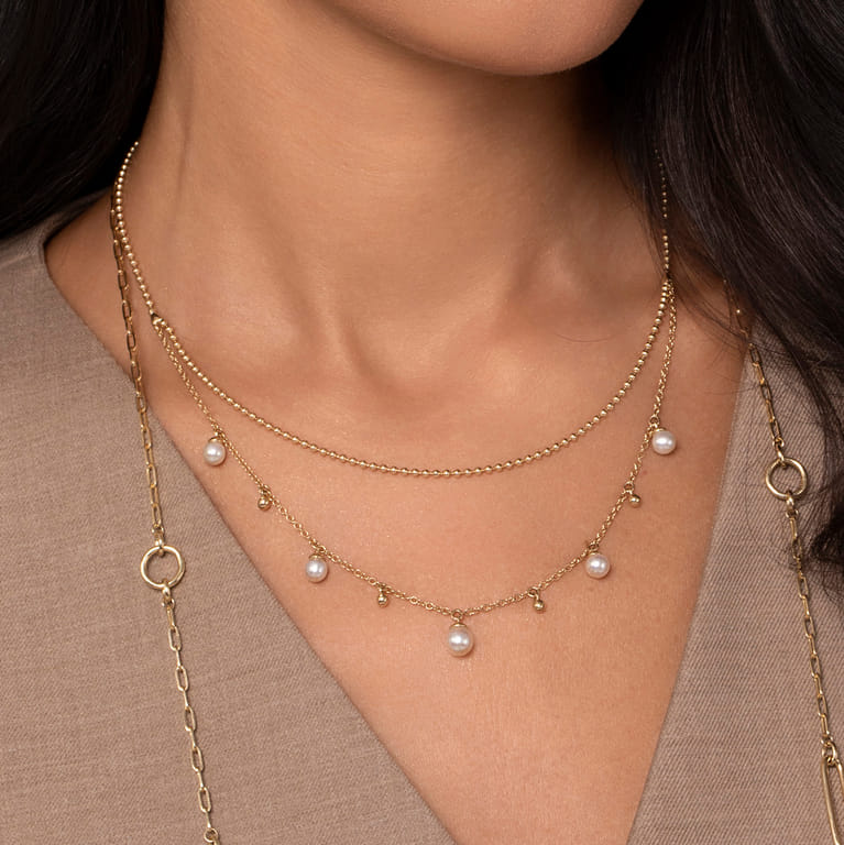 14K Yellow Gold Bujukan Pearl Layered Necklace - Shot 3
