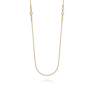 14K Yellow Gold Bujukan Pearl Station Necklace