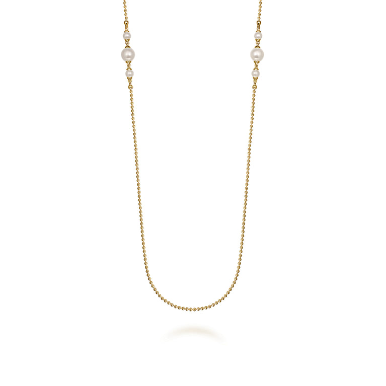 14K Yellow Gold Bujukan Pearl Station Necklace - Shot 1