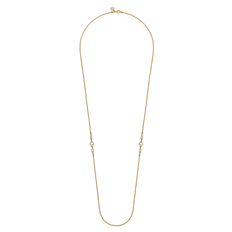 14K Yellow Gold Bujukan Pearl Station Necklace - Shot 2