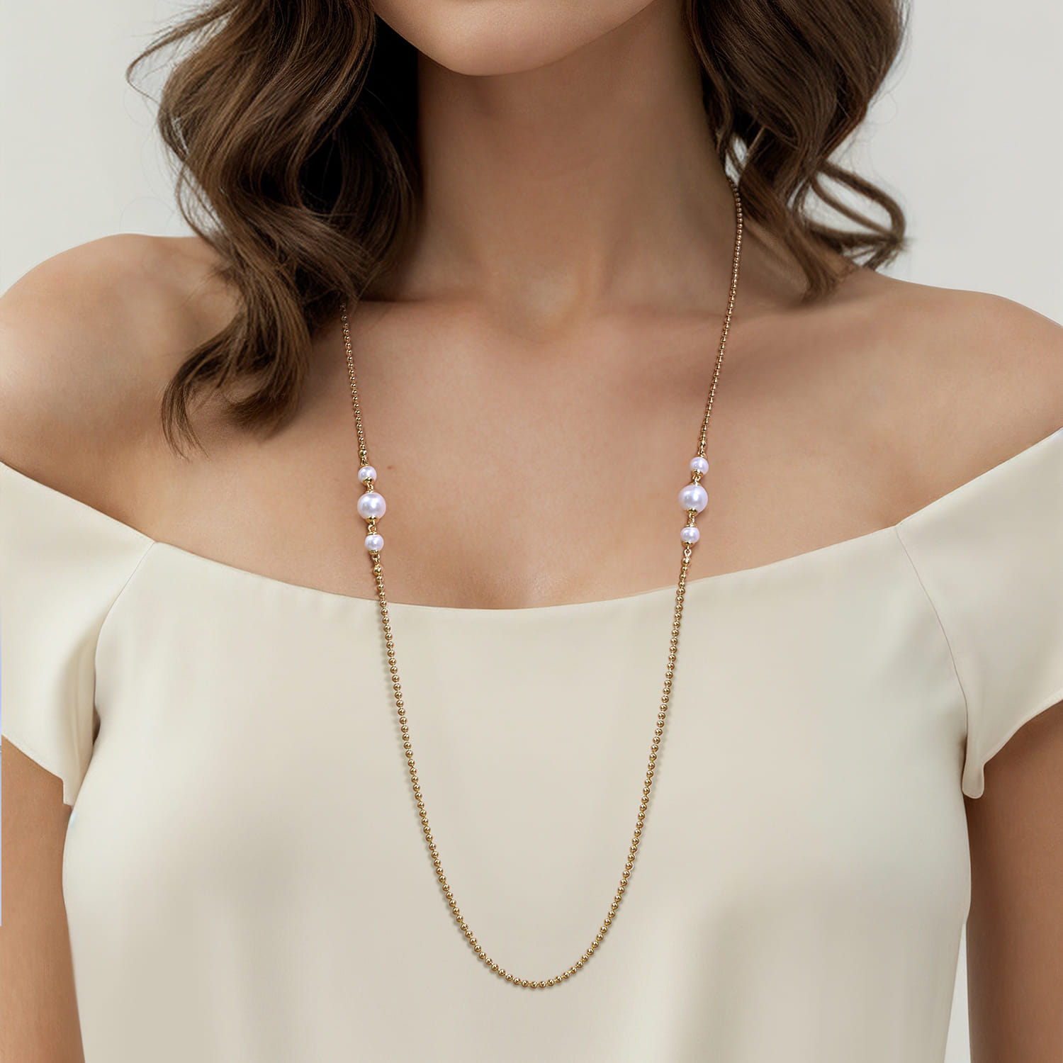 14K Yellow Gold Bujukan Pearl Station Necklace - Shot 4