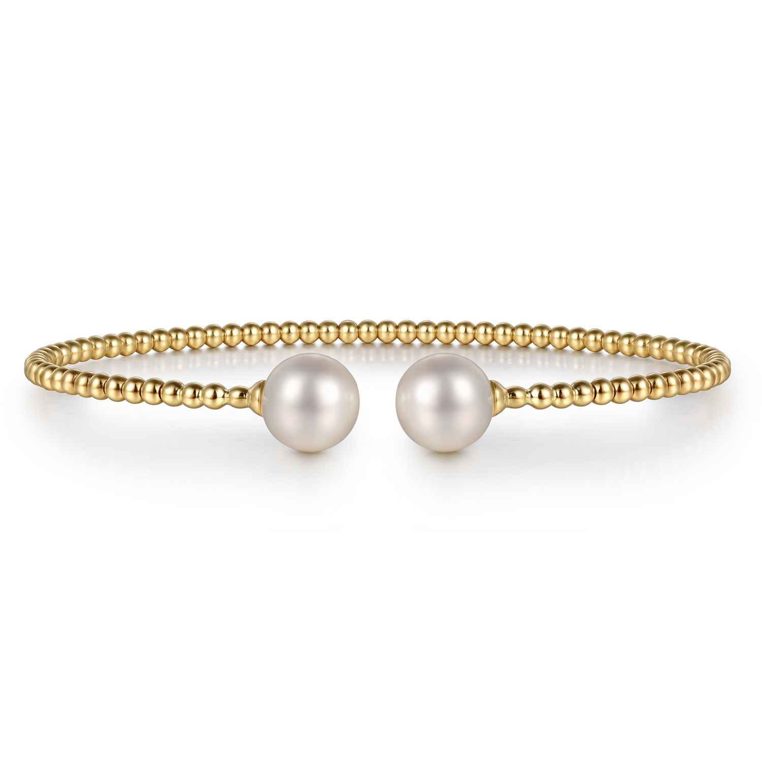 14K Yellow Gold Bujukan Pearls Split Bangle - Shot 1
