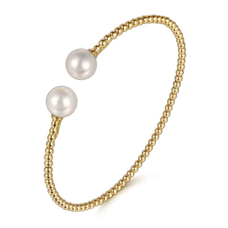 14K Yellow Gold Bujukan Pearls Split Bangle - Shot 2