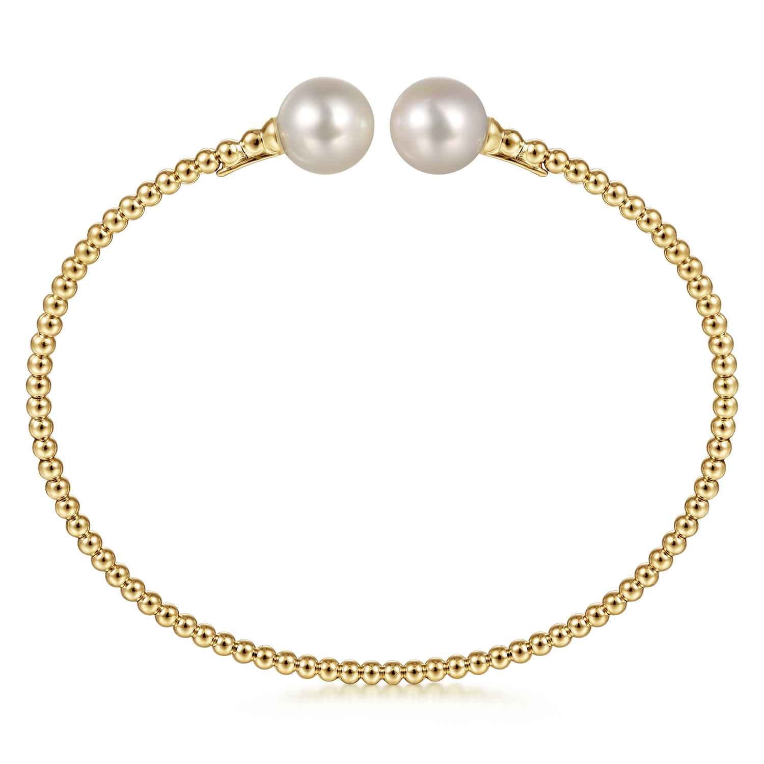 14K Yellow Gold Bujukan Pearls Split Bangle - Shot 3