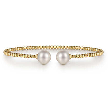 14K Yellow Gold Bujukan Pearls Split Bangle