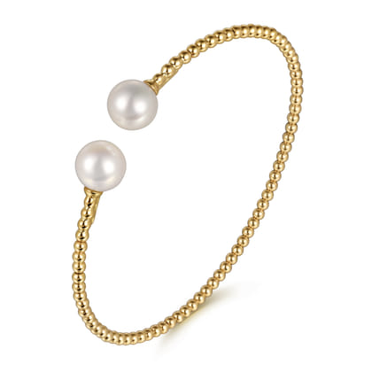 14K Yellow Gold Bujukan Pearls Split Bangle