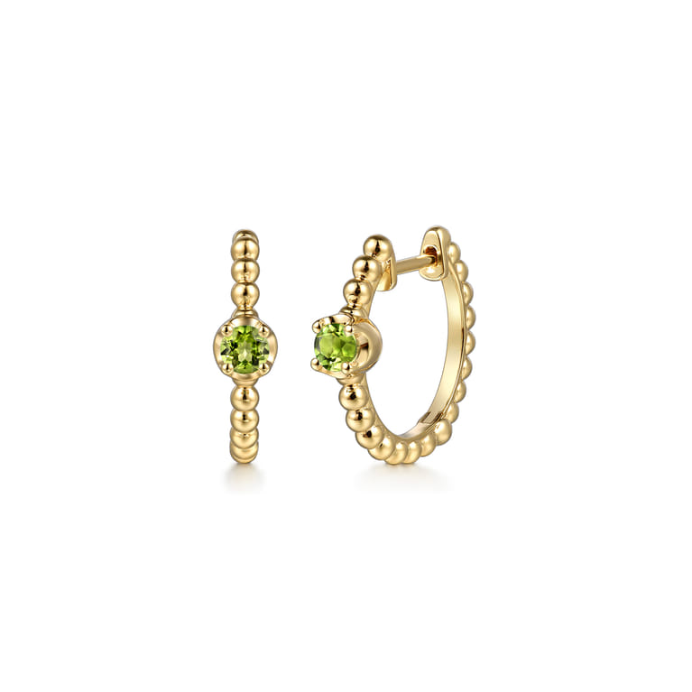 14K Yellow Gold Bujukan Peridot 15mm Huggie Earrings - Shot 1