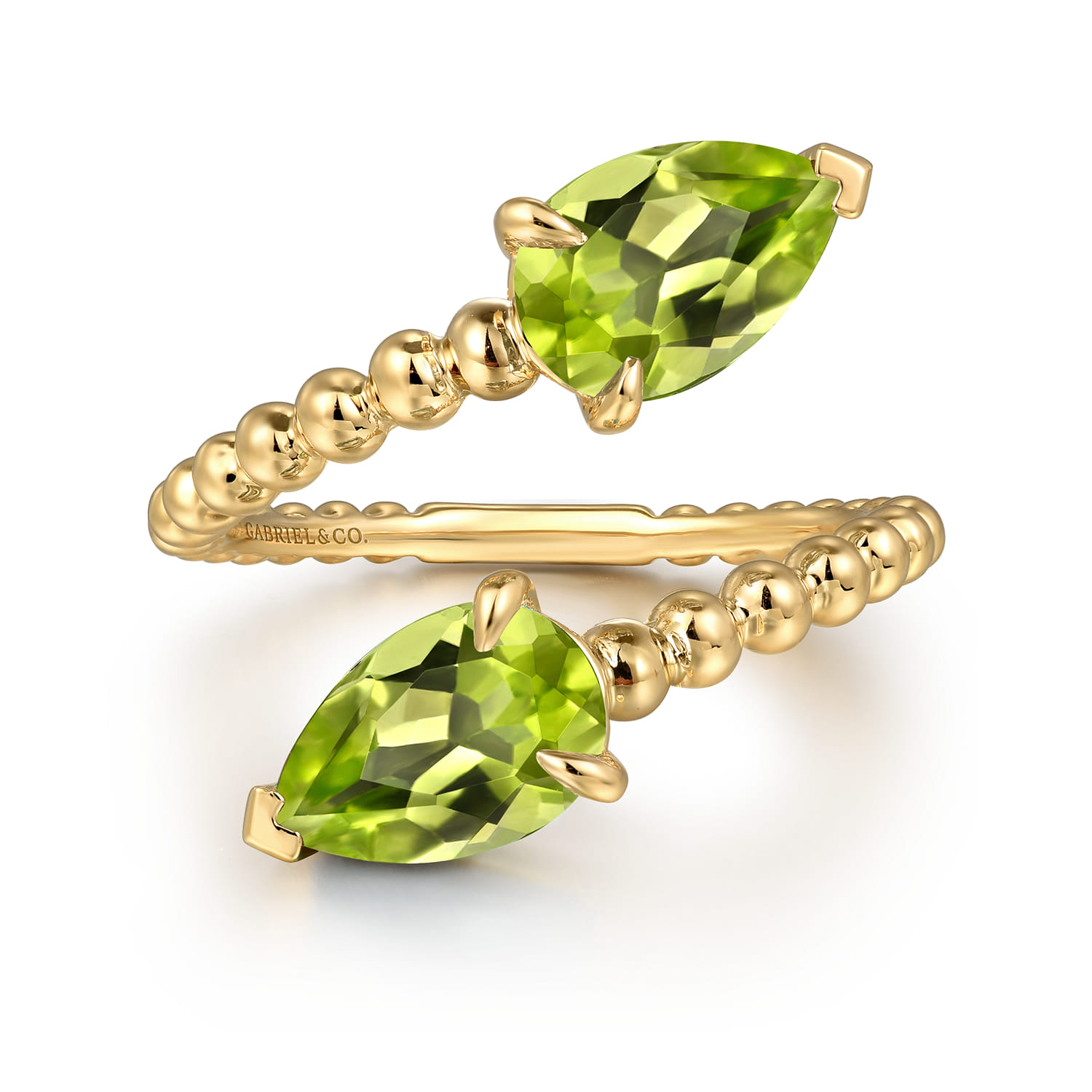 14K Yellow Gold Bujukan Peridot Bypass Ladies Ring - Shot 1
