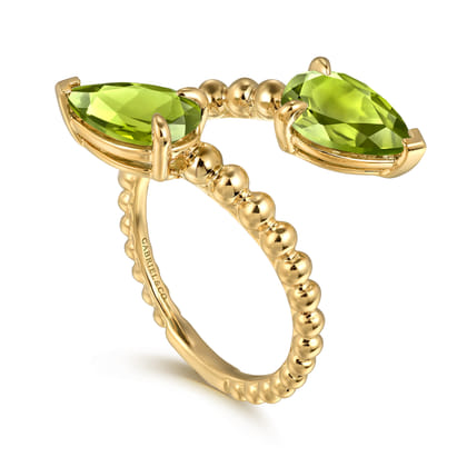 14K Yellow Gold Bujukan Peridot Bypass Ladies Ring