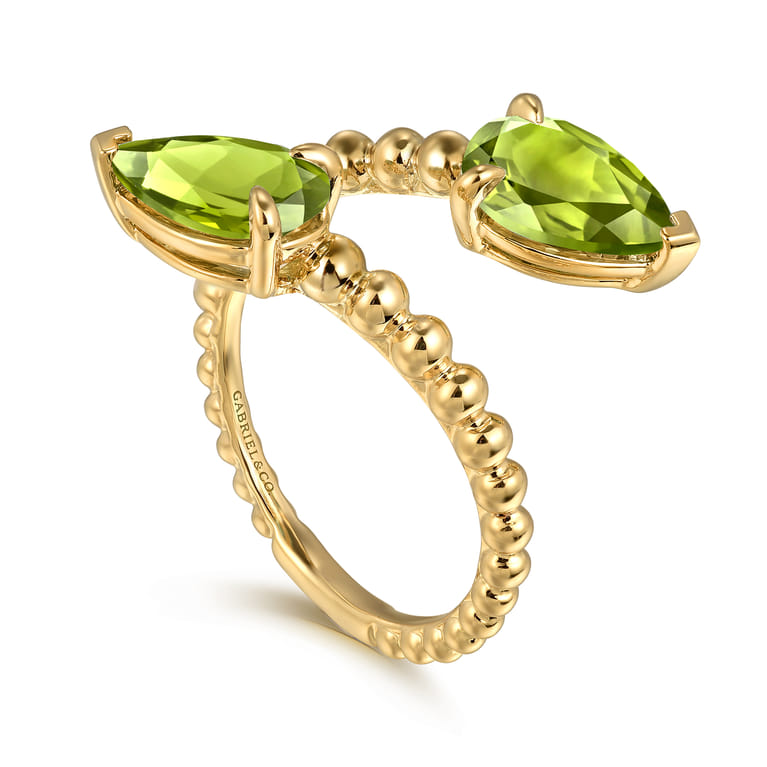 14K Yellow Gold Bujukan Peridot Bypass Ladies Ring - Shot 3