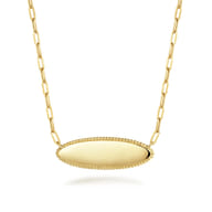 14K Yellow Gold Bujukan Personalized Elongated Oval Pendant Necklace with Hollow Paperclip Chain