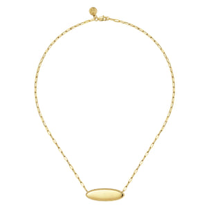 14K Yellow Gold Bujukan Personalized Elongated Oval Pendant Necklace with Hollow Paperclip Chain