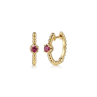 14K Yellow Gold Bujukan Pink Tourmaline 15mm Huggie Earrings