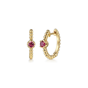 14K Yellow Gold Bujukan Pink Tourmaline 15mm Huggie Earrings
