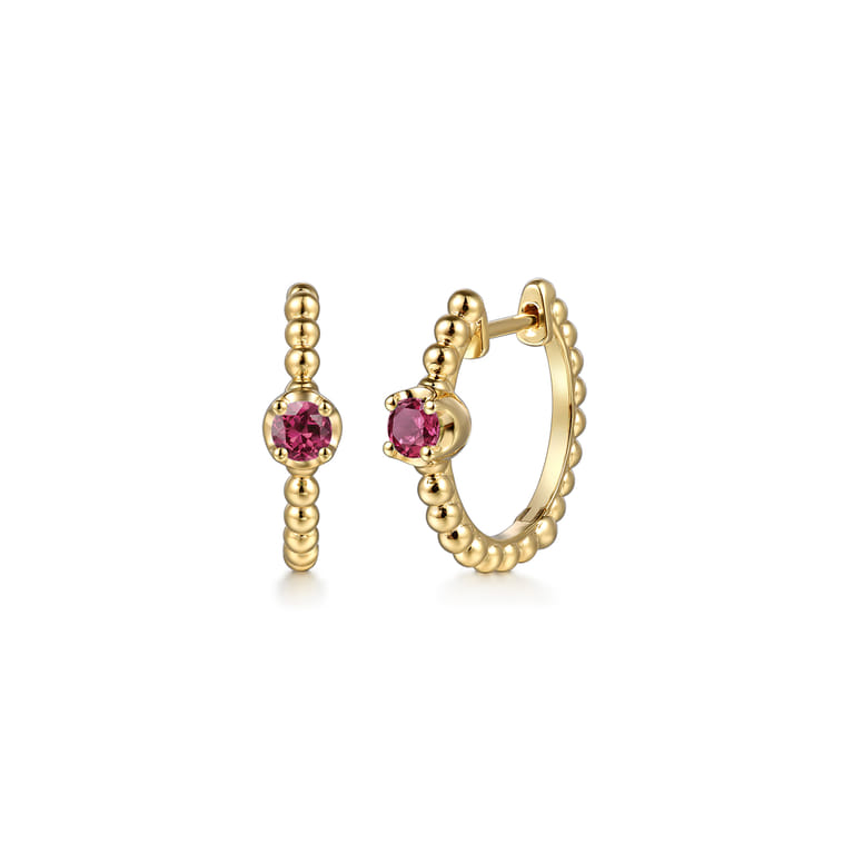 14K Yellow Gold Bujukan Pink Tourmaline 15mm Huggie Earrings - Shot 1