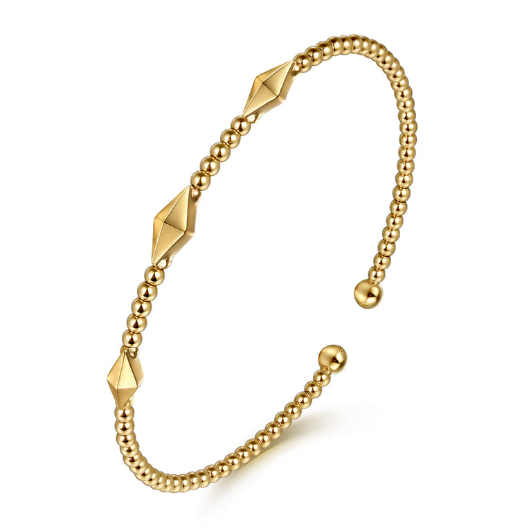 14K Yellow Gold Bujukan Pyramid Stations Bangle - Shot 2