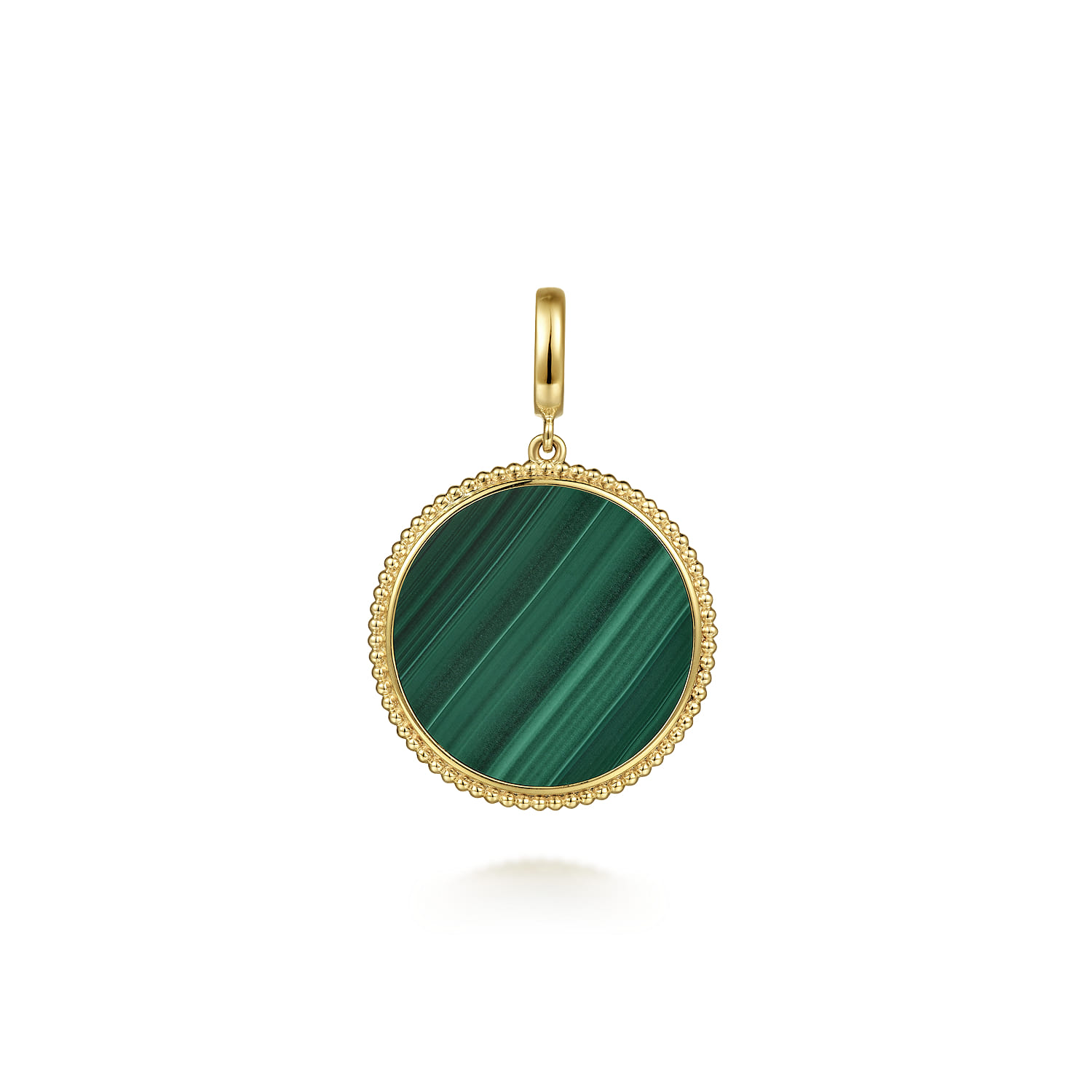 14K Yellow Gold Bujukan Round Malachite Medallion Pendant With Detachable Bail - Shot 1