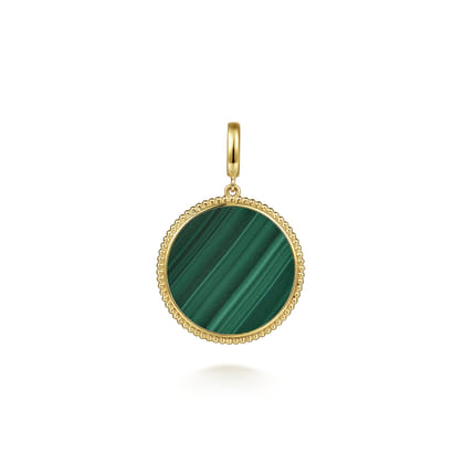 14K Yellow Gold Bujukan Round Malachite Medallion Pendant With Detachable Bail