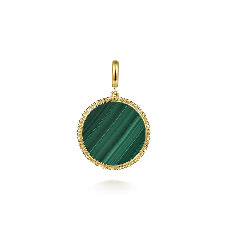 14K Yellow Gold Bujukan Round Malachite Medallion Pendant With Detachable Bail - Shot 1