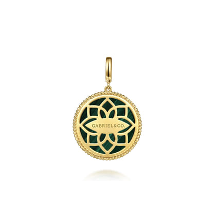 14K Yellow Gold Bujukan Round Malachite Medallion Pendant With Detachable Bail