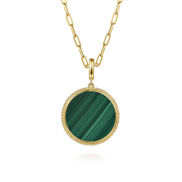 14K Yellow Gold Bujukan Round Malachite Medallion Pendant With Detachable Bail - Shot 3