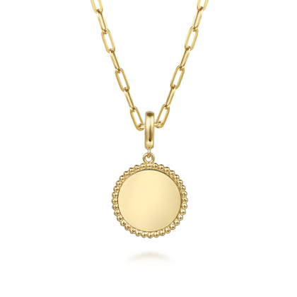 14K Yellow Gold Bujukan Round Personalized Medallion Pendant in size 18mm with Detachable Bail