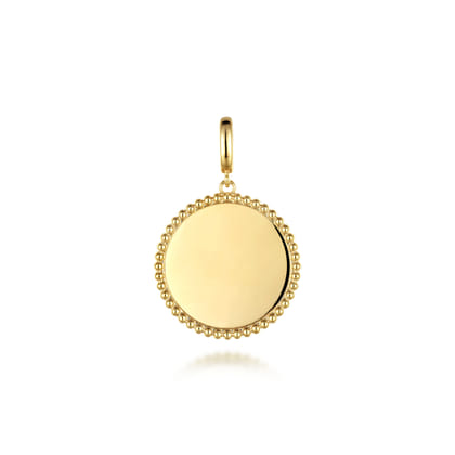 14K Yellow Gold Bujukan Round Personalized Medallion Pendant in size 24mm With Detachable Bail