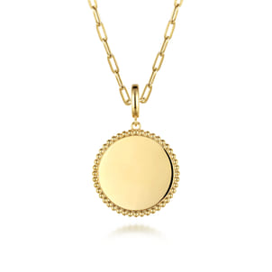14K Yellow Gold Bujukan Round Personalized Medallion Pendant in size 24mm With Detachable Bail