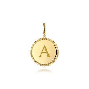 14K Yellow Gold Bujukan Round Personalized Medallion Pendant in size 24mm With Detachable Bail