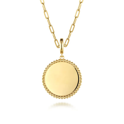 14K Yellow Gold Bujukan Round Personalized Medallion Pendant in size 24mm with Detachable Bail