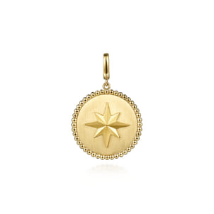 14K Yellow Gold Bujukan Round Starburst Medallion Pendant With Detachable Bail