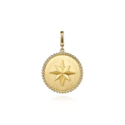 14K Yellow Gold Bujukan Round Starburst Medallion Pendant With Detachable Bail