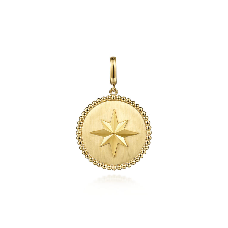 14K Yellow Gold Bujukan Round Starburst Medallion Pendant With Detachable Bail - Shot 1