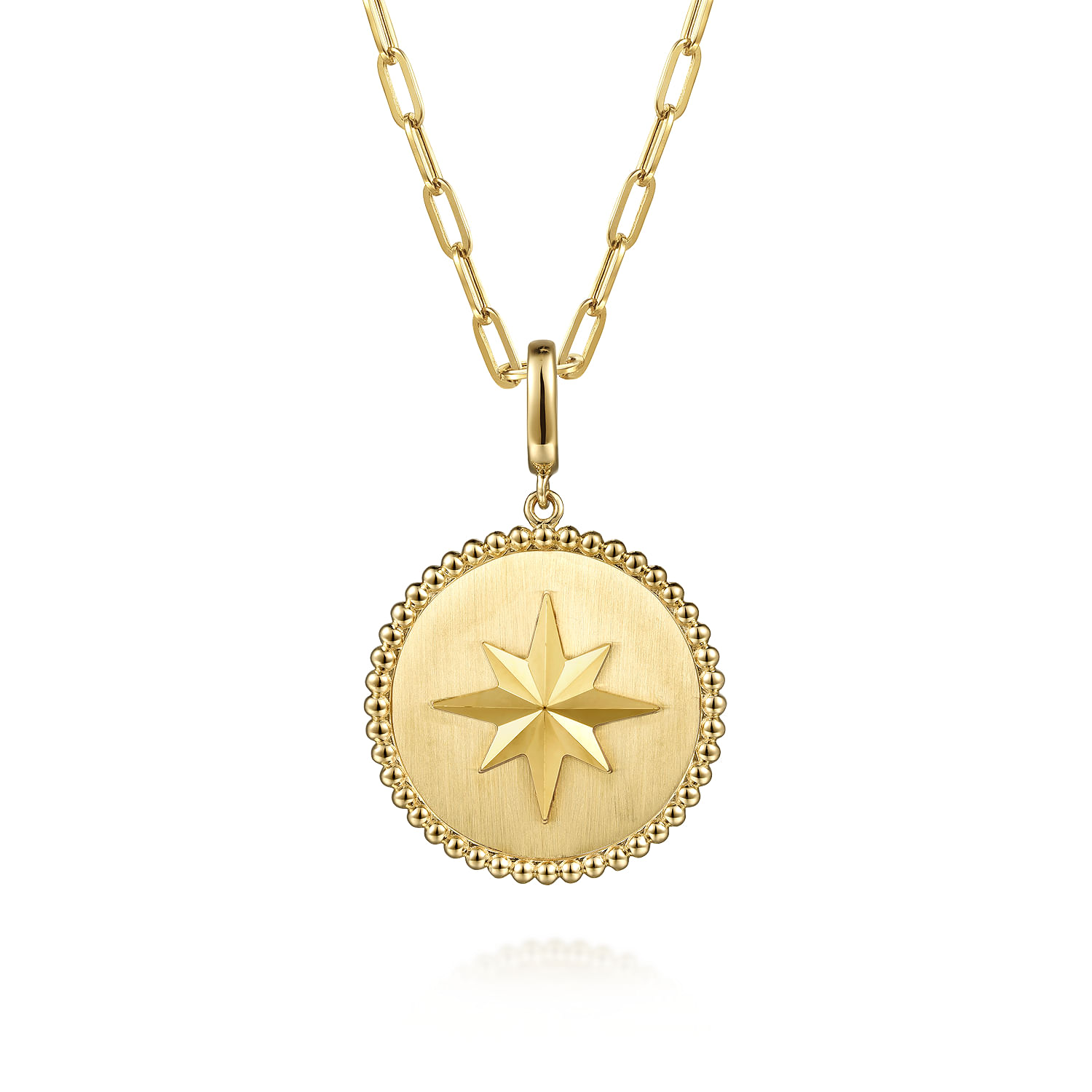 14K Yellow Gold Bujukan Round Starburst Medallion Pendant With Detachable Bail