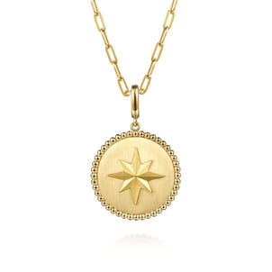 14K Yellow Gold Bujukan Round Starburst Medallion Pendant With Detachable Bail