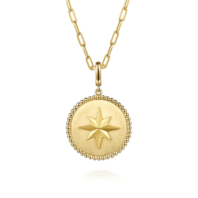 14K Yellow Gold Bujukan Round Starburst Medallion Pendant With Detachable Bail - Shot 3
