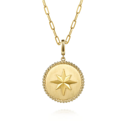 14K Yellow Gold Bujukan Round Starburst Medallion Pendant with Detachable Bail