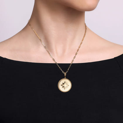14K Yellow Gold Bujukan Round Starburst Medallion Pendant with Detachable Bail